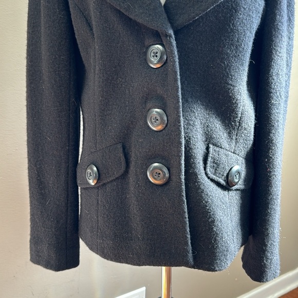 Classiques Entier 100% Merino Wool Black Pea Coat Jacket Size L - Picture 4 of 9